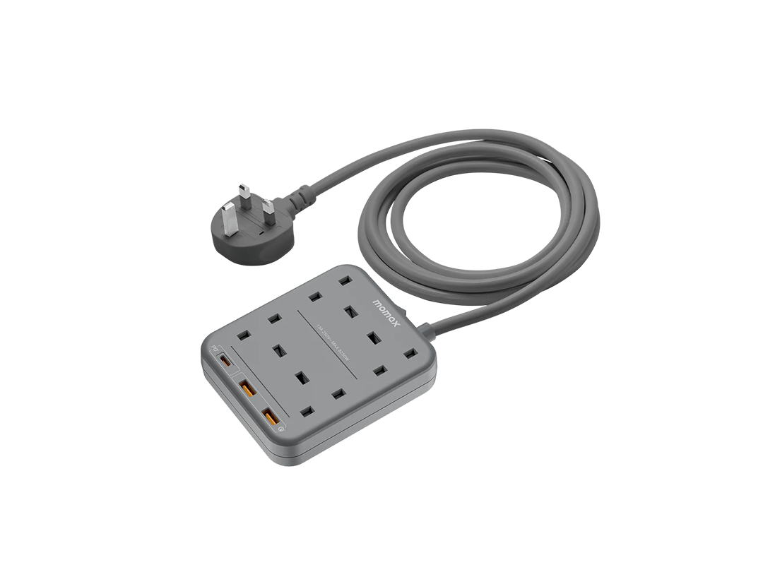 Momax OnePlug 4 Outlets Power Strip With USB - Grey in Qatar Momax OnePlug 4 Outlets Power Strip With USB - Grey in Qatar